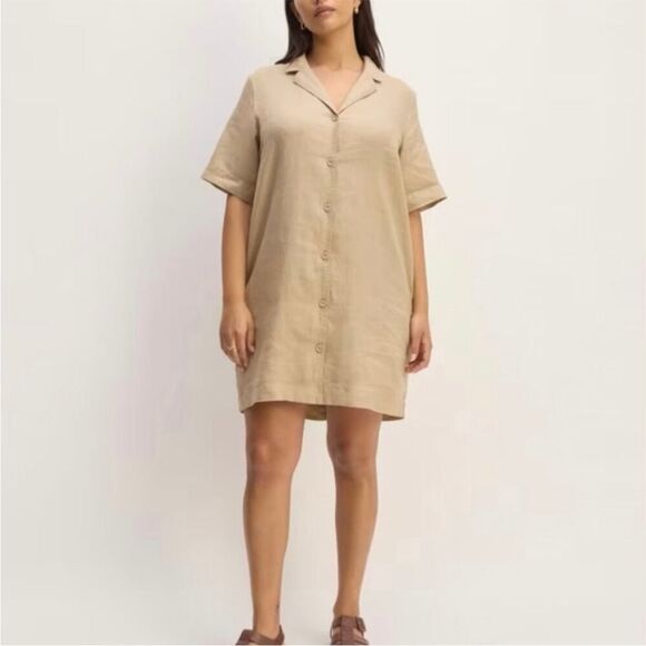 NWOT Everlane The Linen Workwear Dress in Trench Khaki Size XS - Picture 1 of 13